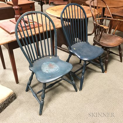 Two Blue-painted Bow-back Windsor Side Chairs