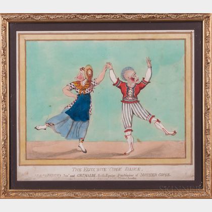 Clowns, Harlequins, Commedia dell'Arte, and Joseph Grimaldi (1778-1837) Nine Framed Items.