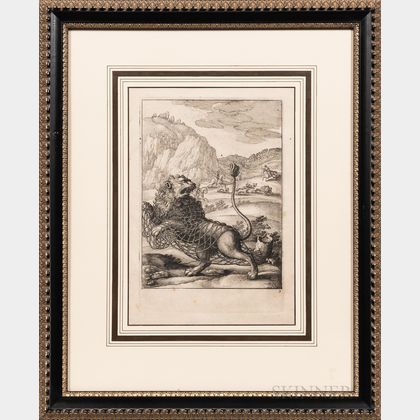 Wenceslaus Hollar (Bohemian, 1607-1677),After Francis Cleyn (German, 1582-1658) Two Framed Engravings: The Ox and the Frog