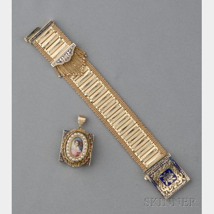 14kt Gold, Enamel, and Seed Pearl Buckle Wristwatch