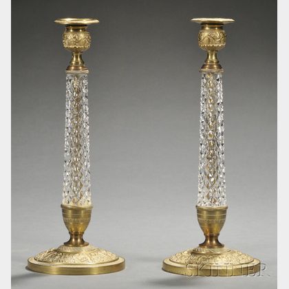 Pair of Second Empire Bronze and Glass Candlesticks