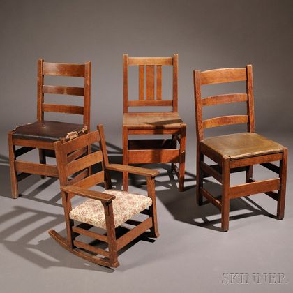 Four Oak Arts & Crafts Chairs