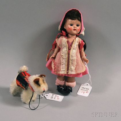 Vogue Painted Lash Walker Hard Plastic Ginny Doll and Steiff "Ginny's Pup,"