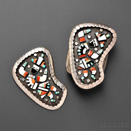 Two Matching Inlaid Zuni Jewelry Items by Sam Poblano