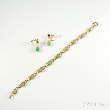 14kt Yellow Gold and Jade Bracelet and Earclips