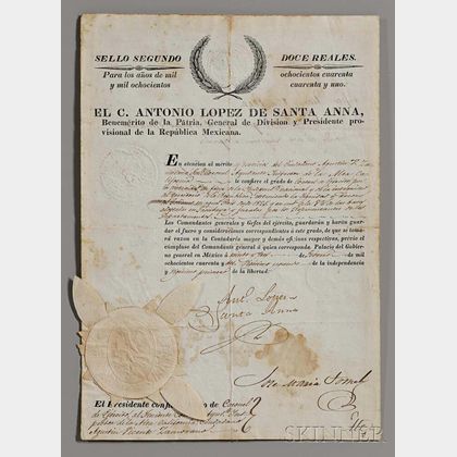 Santa Anna, Antonio Lopez de (1794-1876) Document Signed, Mexico City, 23 February 1842.