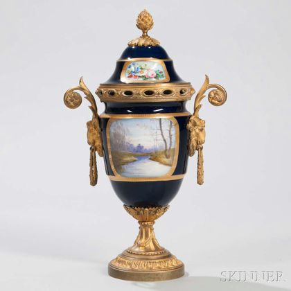 Gilt-bronze-mounted Sevres-style Porcelain Vase and Cover