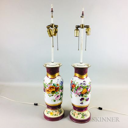 Pair of Continental Floral-decorated Porcelain Vases
