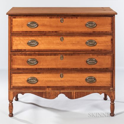 Cherry and Birch Veneer Inlaid Chest of Four Drawers