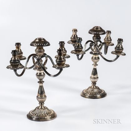 Pair of Camusso Sterling Silver Five-light Candelabra