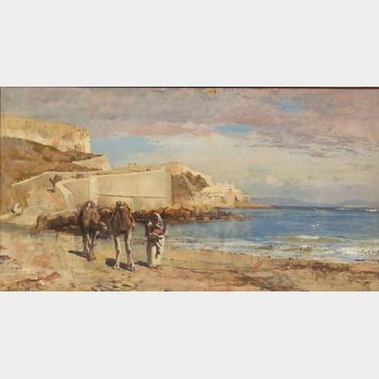 Edwin Lord Weeks (American, 1849-1903) Trader with Camels on the Shore