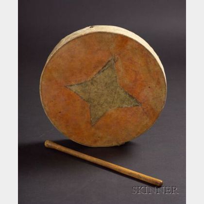 Southern Plains Metal and Rawhide Painted Drum and Wood Beater