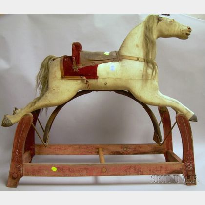19th Century Carved and Painted Wooden Gliding Horse. 