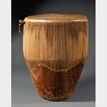 Large South African Hide-covered Carved Wood Drum