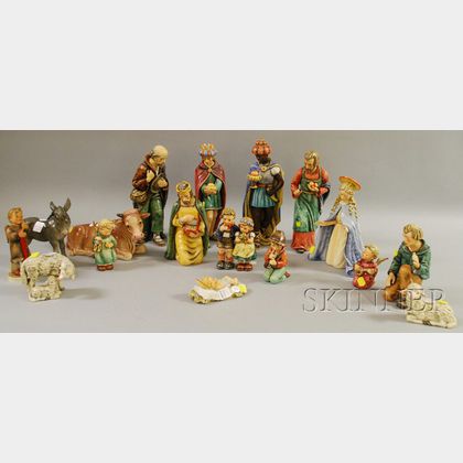 Seventeen-piece Hummel Ceramic Nativity Set