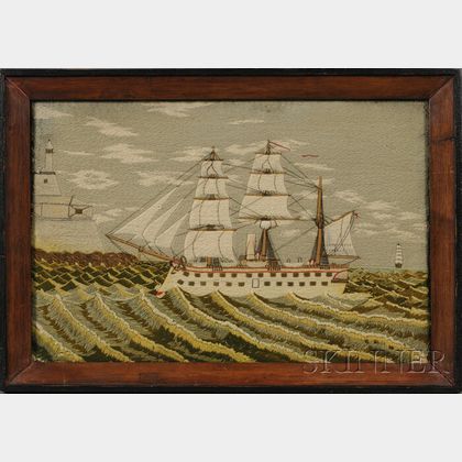 Framed Woolwork Marine Picture