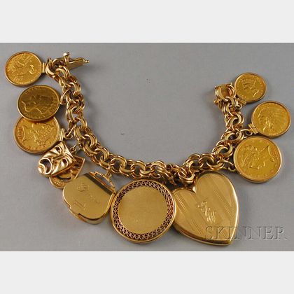 Heavy 14kt Gold Coin Charm Bracelet