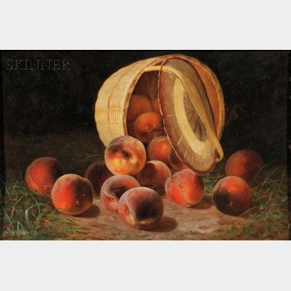 John Joseph Enneking (American, 1841-1916) Peaches Spilling from an Overturned Basket