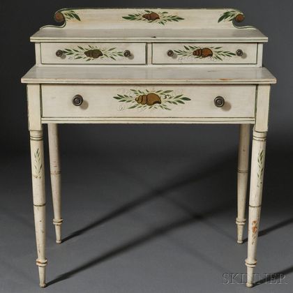 White-painted and Freehand Seashell and Leaf-decorated Dressing Table