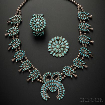 Three Southwest Silver and Turquoise Jewelry Items