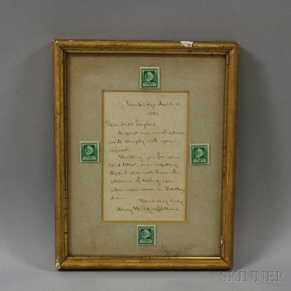 Henry Wadsworth Longfellows Framed Autographed Letter