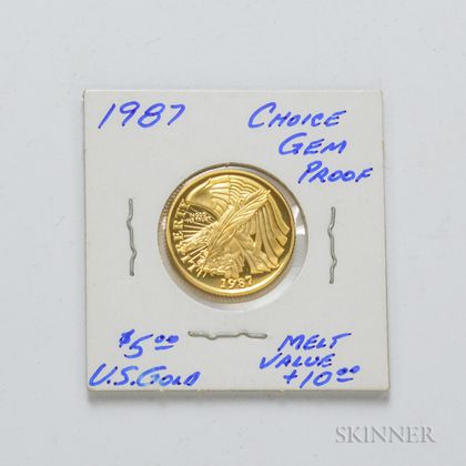 1987 $5 Proof Constitution Gold Coin. Estimate $100-200