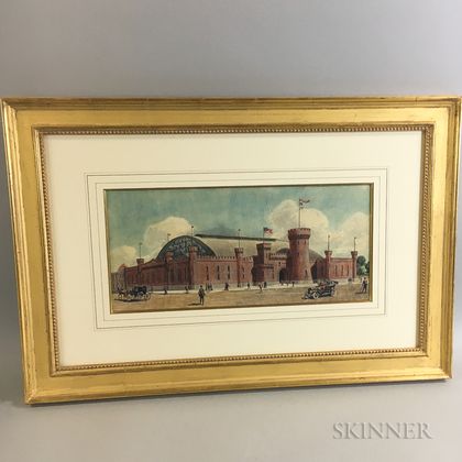 Framed Architectural Watercolor Rendering of the Armory for NGC in Denver