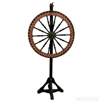 Large Turned and Painted Wheel of Chance on Stand
