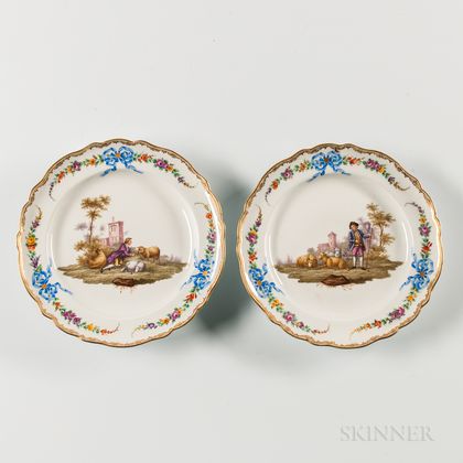 Pair of Meissen Porcelain Hand-painted Plates
