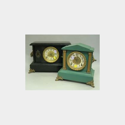 Two Ingraham Late Victorian Gilt-metal Mounted Painted Wood Mantel Clocks. 