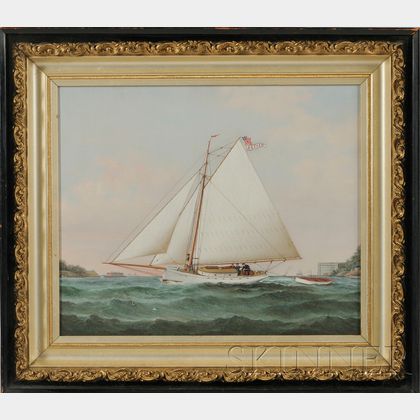 American School, 19th Century Portrait of the Sloop Yacht DEFYER Sailing in New York Bay.