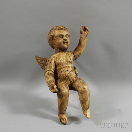 Spanish Colonial-style Carved Wood Cherub