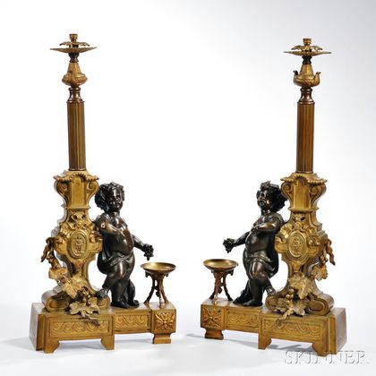 Pair of Louis XVI-style Bronze Cupid Chenet