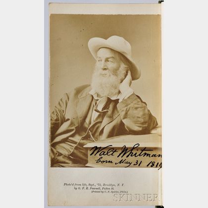 Whitman, Walt (1819-1892) Two Rivulets, Signed Presentation Copy.