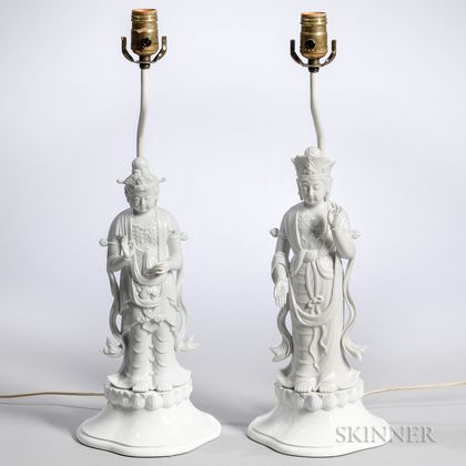 Two Blanc de Chine Figural Lamps 