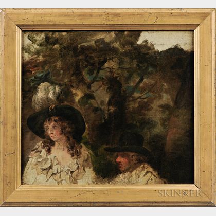 George Morland (British, 1763-1804) Fragmentary Oil Sketch of a Man and Woman in a Landscape