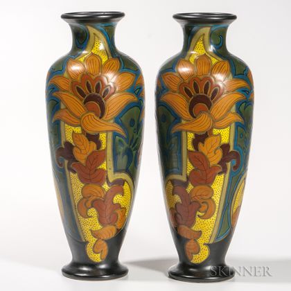 Pair of Gouda Pottery Zusada Vases