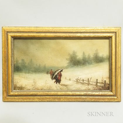 Framed Continental School Oil on Canvas Snow Scene