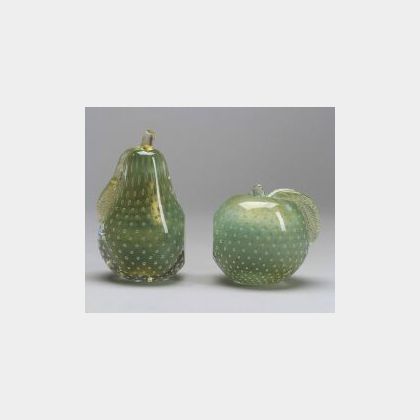 Murano Internally Decorated Glass Fruit Bookends
