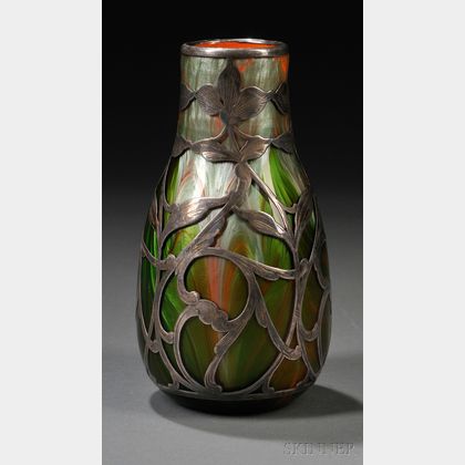 Loetz Titania Metal Overlay Vase