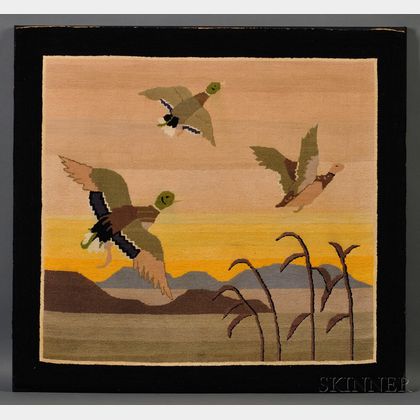 Grenfell Pictorial Hooked Rug Depicting Three Ducks in Flight