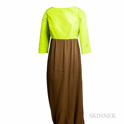 Neon Green and Brown Silk Gown