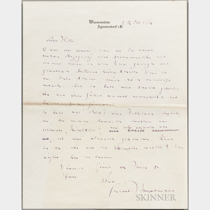 Hauptmann, Gerhart (1862-1946) Autograph Letter Signed, 12 October 1916.
