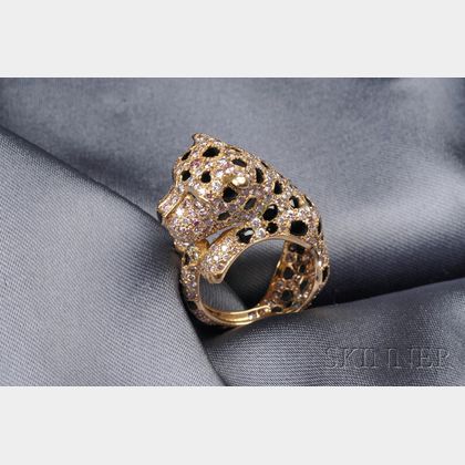 18kt Gold, Colored Diamond, and Onyx Panther Ring