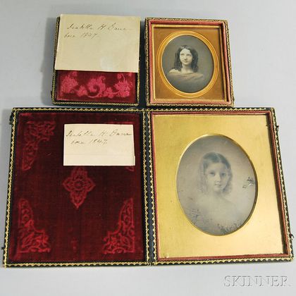 Half-plate and Sixth-plate Daguerreotypes of a Painted Portrait and Portrait of a Girl
