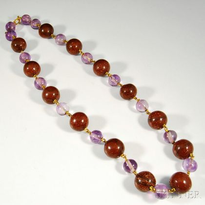 Amethyst and Sunstone Beaded Necklace