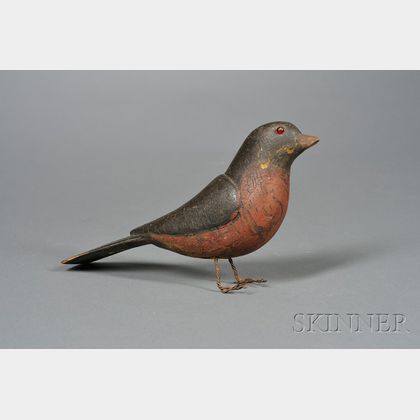 Carved and Painted Wooden Robin Figure