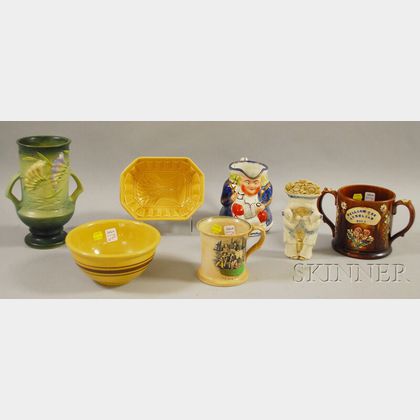 Seven Pieces of Assorted Decorated and Glazed Pottery