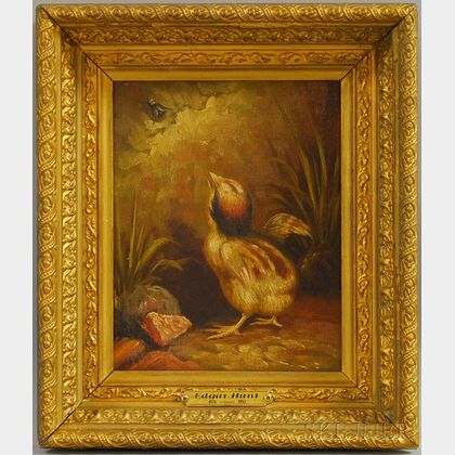 School of Edgar Hunt (British, 1876-1953) Chick Chasing an Insect.