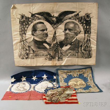 Three Presidential Campaign Textiles and a 1893 World's Fair Souvenir Handkerchief